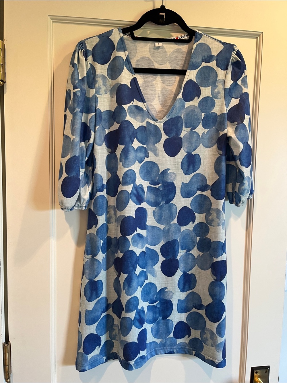 Exclusively Blue Dot Print V-Neck Shift Dress